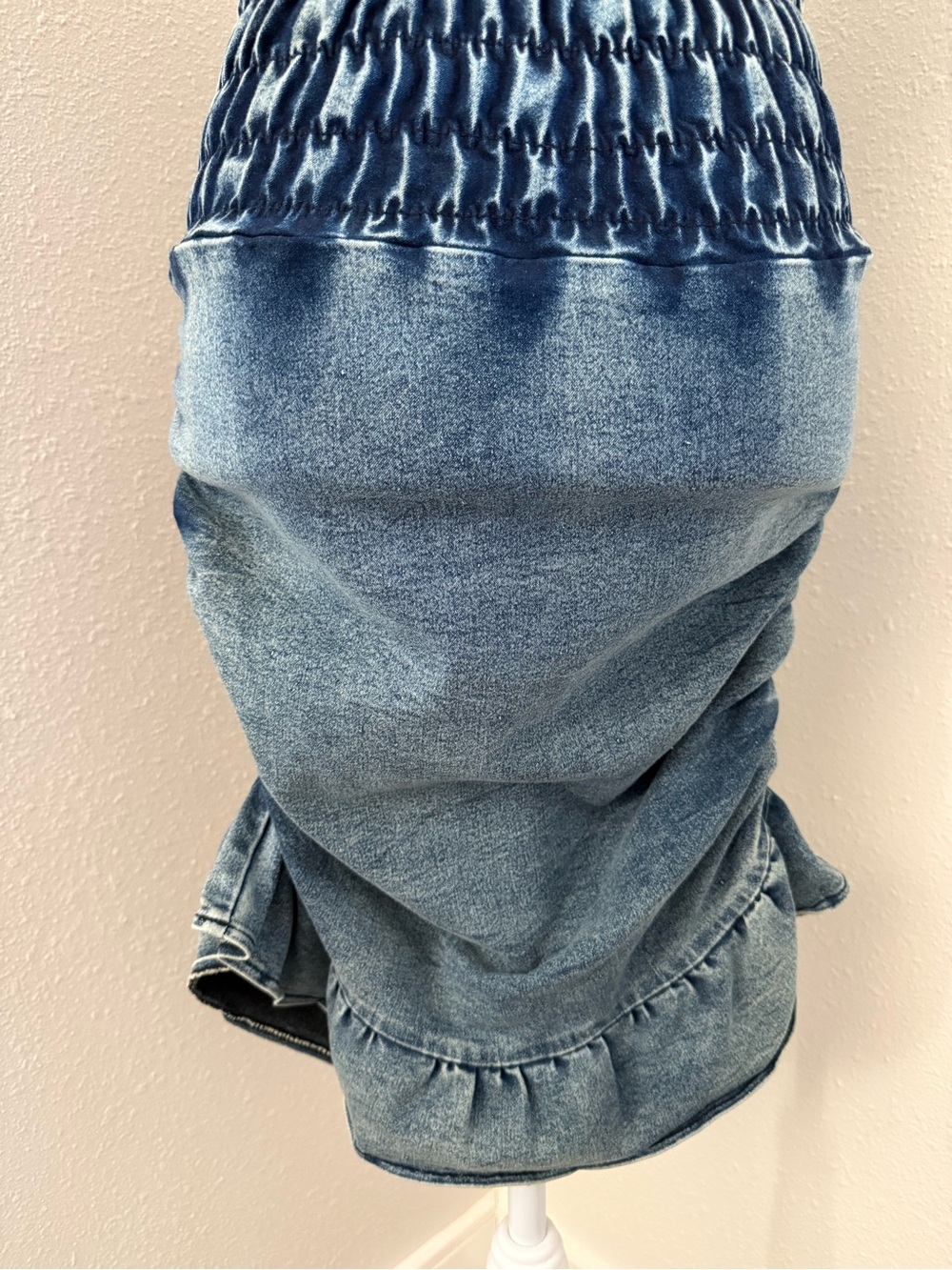 Acid Wash Denim Ruched Corset Ruffle Bodycon Mini Dress One Size NWT - Picture 7 of 8